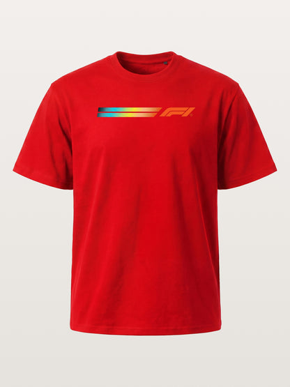 F1 Rainbow Gradient Stripe Banner Cotton T-shirt