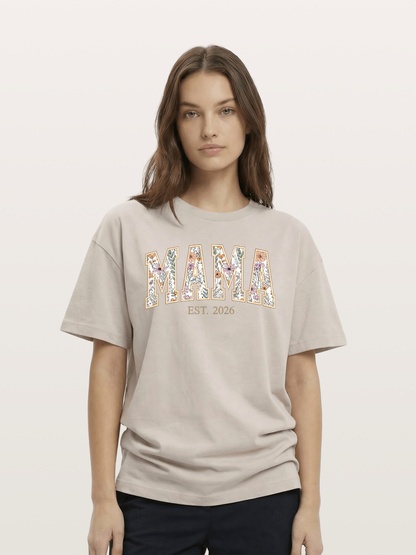 Floral Mama Est 2026 Design Cotton T-shirt
