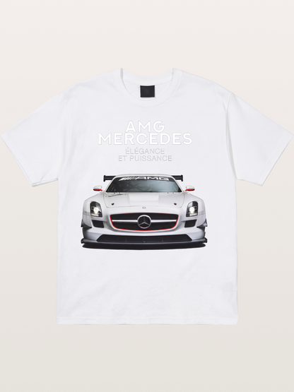 Mercedes AMG SLS White Race Car Cotton T-shirt