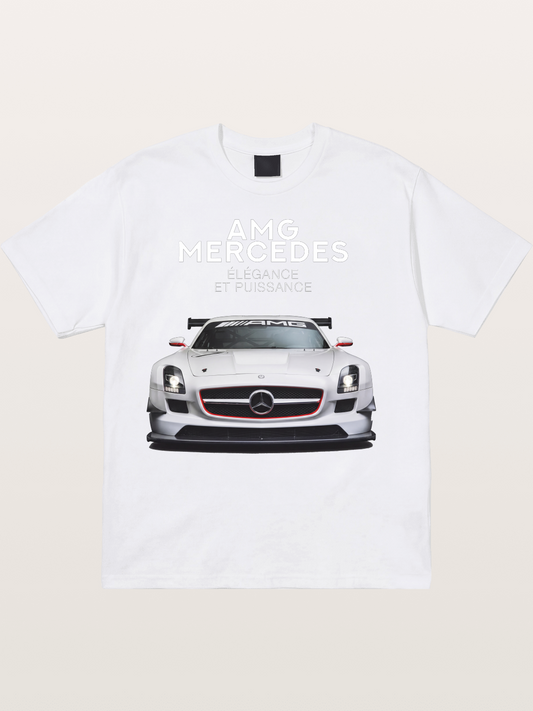 Mercedes AMG SLS White Race Car Cotton T-shirt