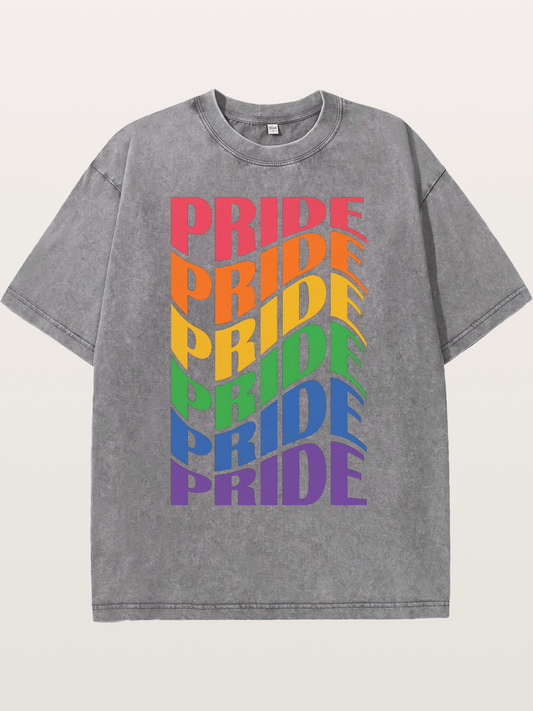 Repeated Pride Rainbow Gradient Design Washed T-shirt