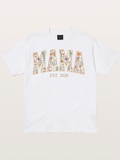 Floral Mama Est 2026 Design Cotton T-shirt