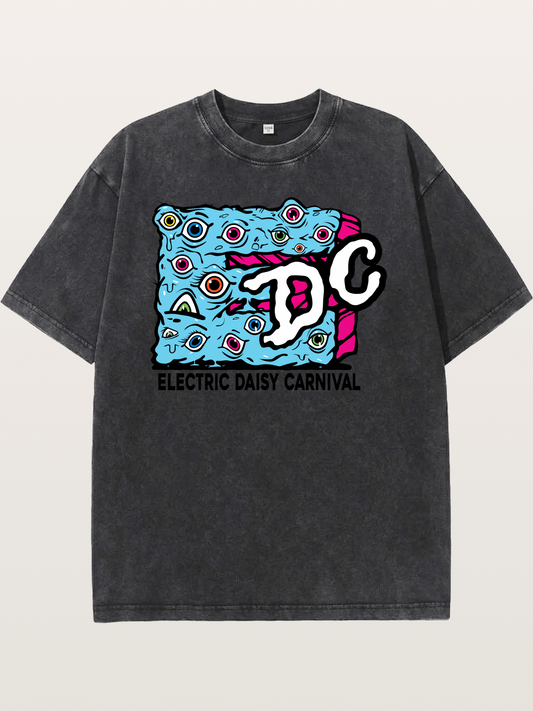 EDC Trippy Eye Daisy Print Washed T-shirt