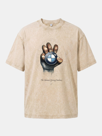 Hand Holding BMW Logo Sketch Washed T-shirt