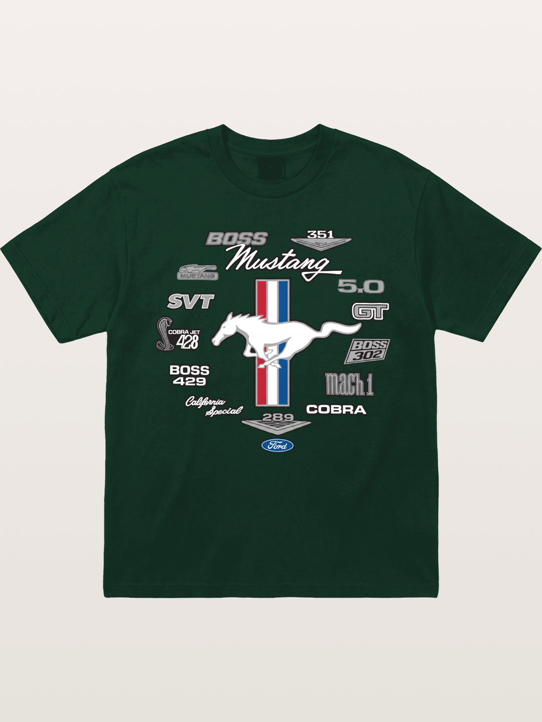 Ford Mustang Generations Badge Collection Gildan T-shirt