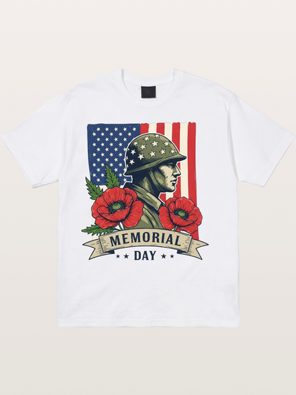 Memorial Day Poppy Soldier Art Cotton T-shirt