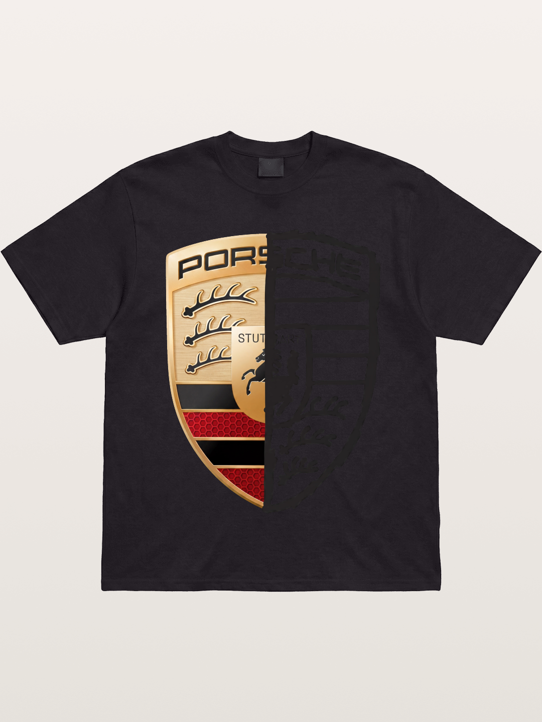Porsche Crest Split Black And Gold Gildan T-shirt