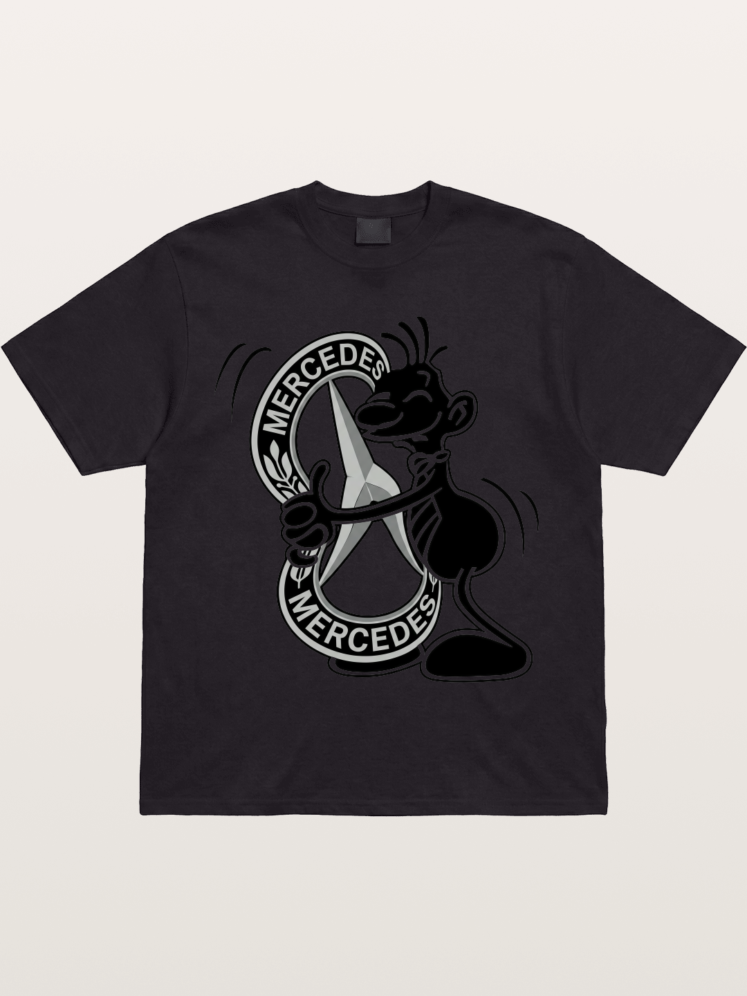 Character Holding Mercedes Emblem Gildan T-shirt