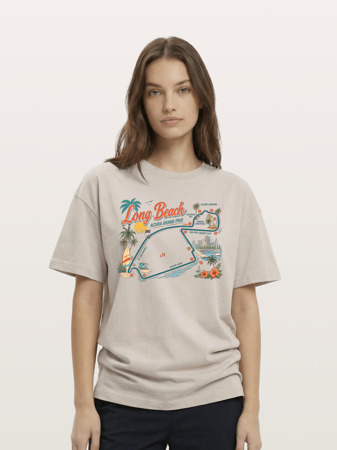 Long Beach Circuit Track Map Graphic Cotton T-shirt