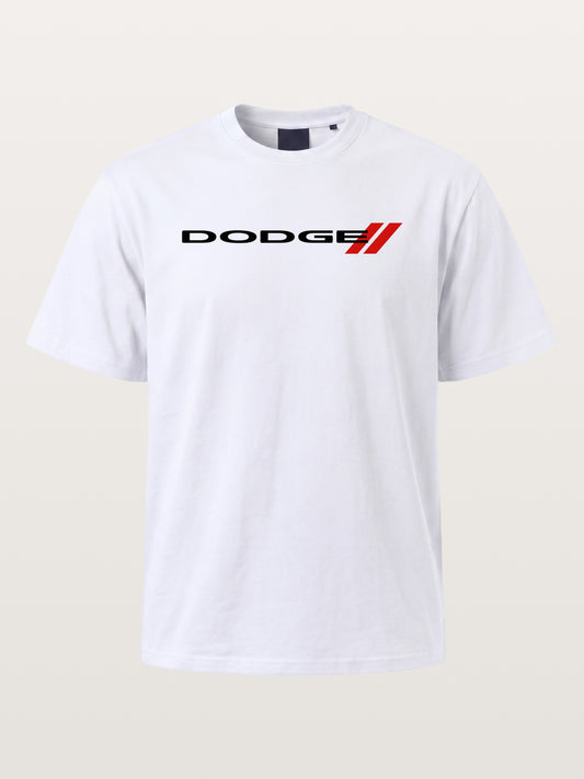 Dodge Red Strip Badge Print Cotton T-shirt