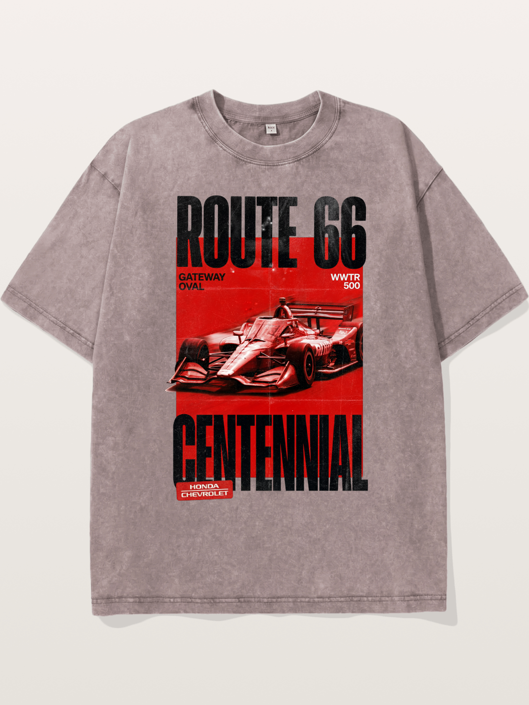 Red Tone Route66 Racing Card Washed T-shirt