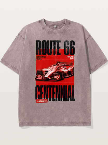 Red Tone Route66 Racing Card Washed T-shirt