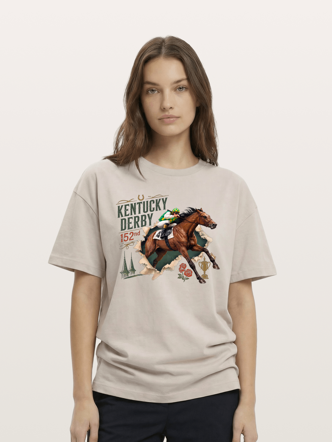 Kentucky Derby 152nd Horse & Roses Cotton T-shirt