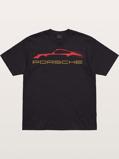 Porsche Red Sports Car Silhouette Cotton T-shirt