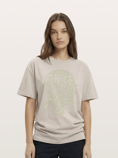 Soldier Helmet Courage Sacrifice Word Art Cotton T-shirt