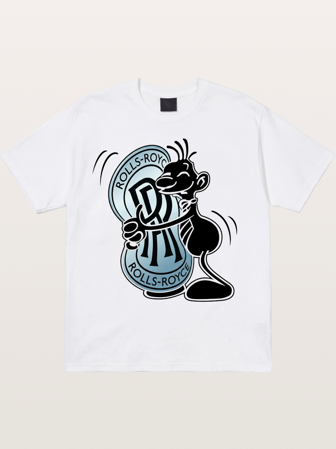 Mascot Hugging Rolls-Royce Logo Cotton T-shirt
