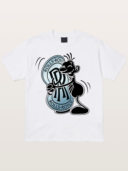 Mascot Hugging Rolls-Royce Logo Cotton T-shirt
