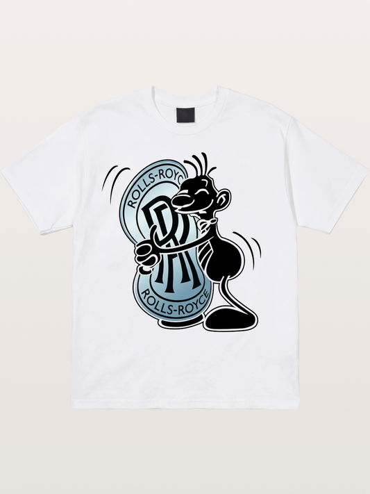 Mascot Hugging Rolls-Royce Logo Cotton T-shirt