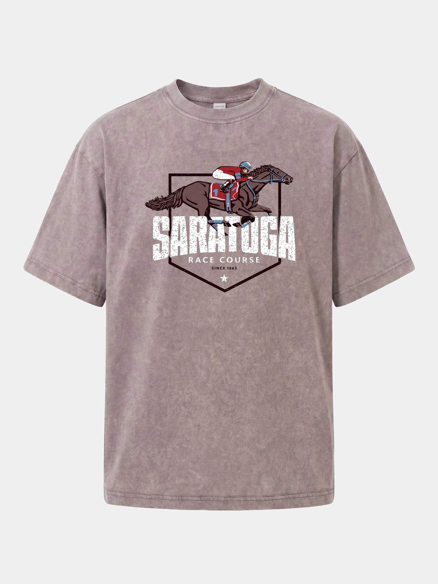 Saratoga Jockey And Horse Illustration Washed T-shirt