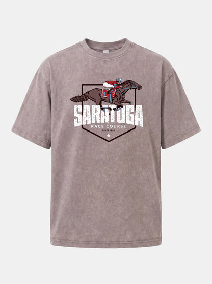 Saratoga Jockey And Horse Illustration Washed T-shirt