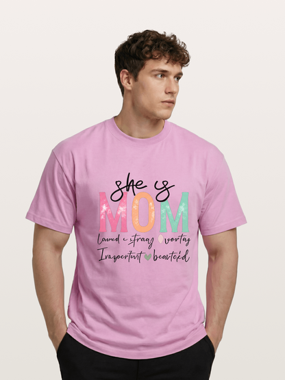 She is Mom Boho Pastel Print Gildan T-shirt