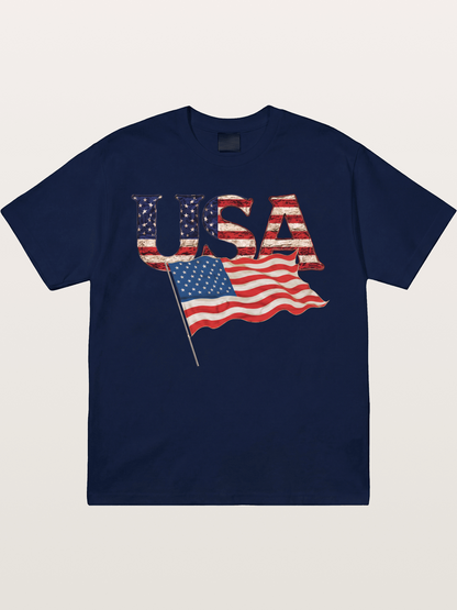 USA Letters American Flag Texture Gildan T-shirt