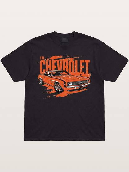 Orange Classic American Car Cotton T-shirt