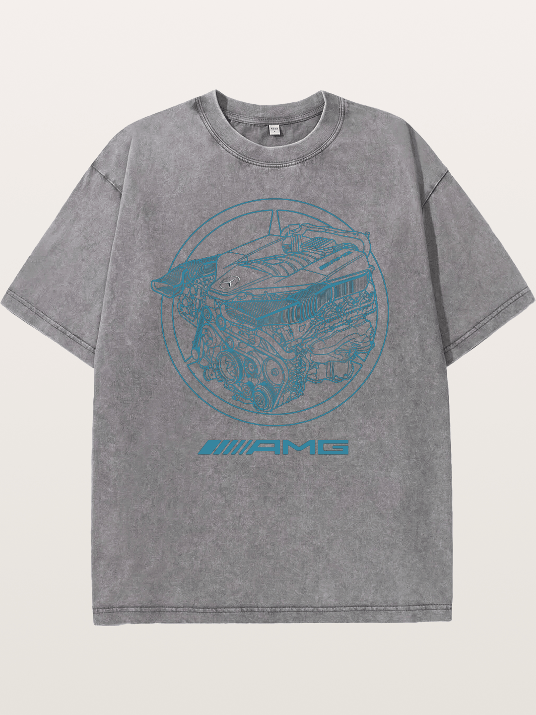 Mercedes AMG Engine Cutaway Blueprint Washed T-shirt