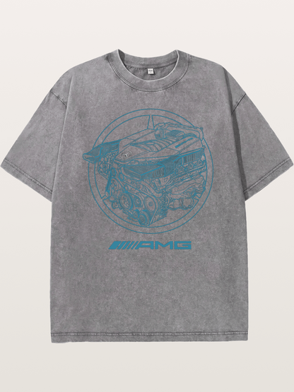 Mercedes AMG Engine Cutaway Blueprint Washed T-shirt