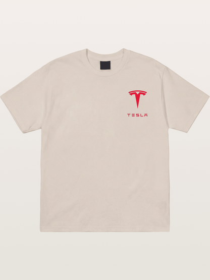 Tesla Red Logo Sticker Cotton T-shirt
