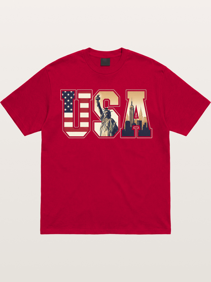 USA Letters Liberty City Skyline Gildan T-shirt