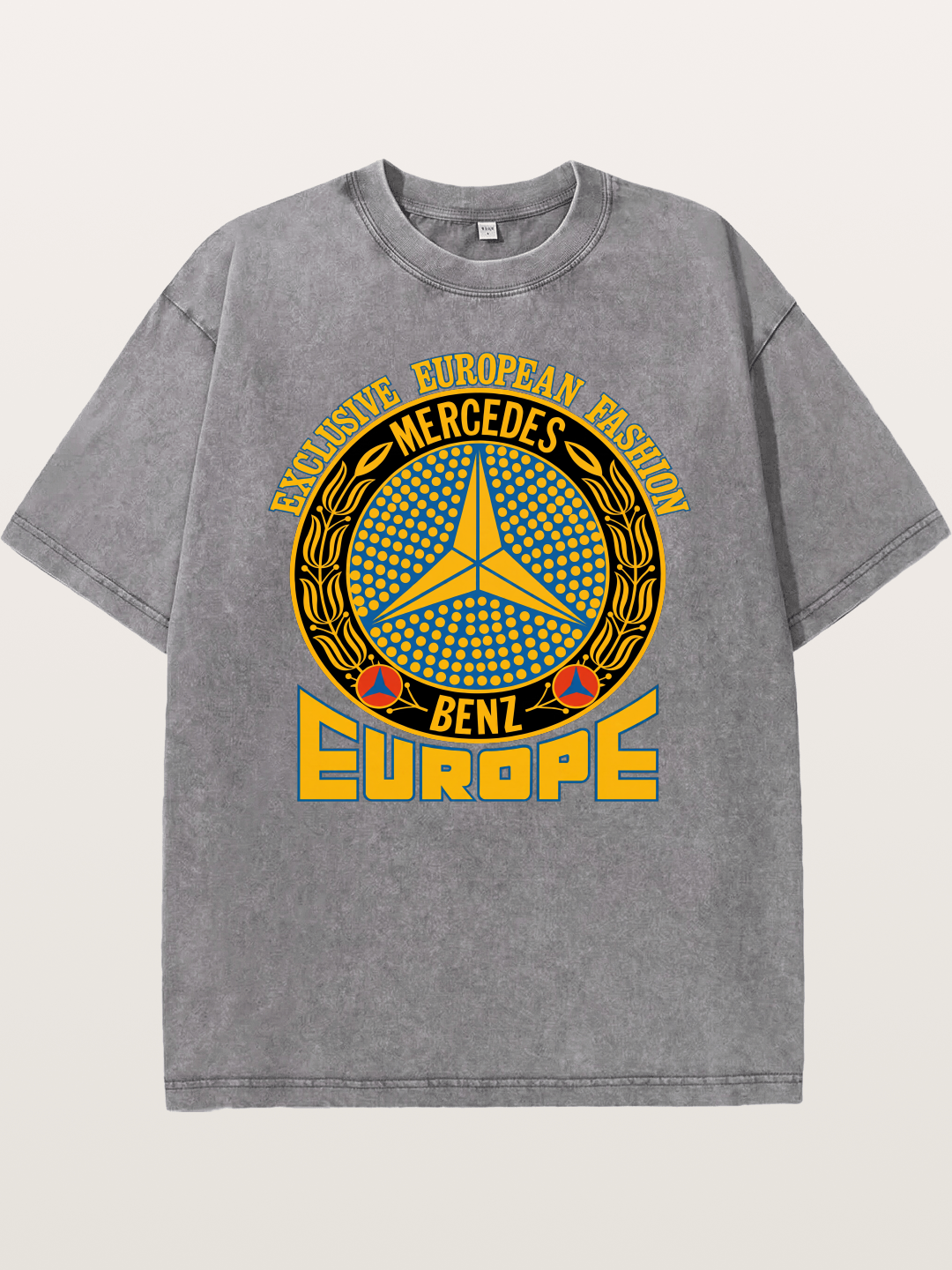 European Fashion Mercedes Print Washed T-shirt