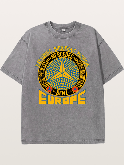 European Fashion Mercedes Print Washed T-shirt