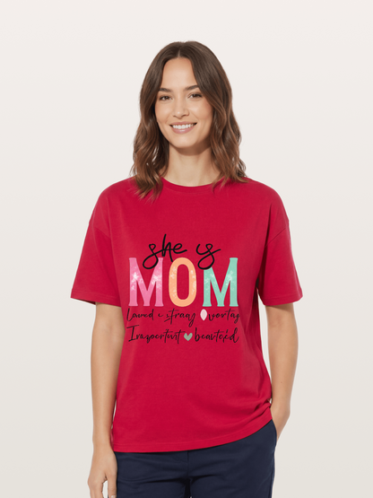 She is Mom Boho Pastel Print Gildan T-shirt