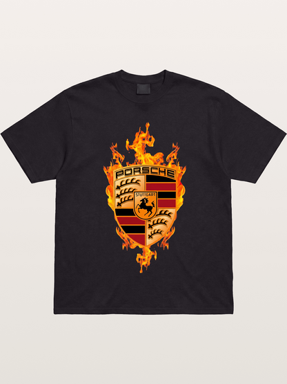 Porsche Crest Fire Flame Design Gildan T-shirt