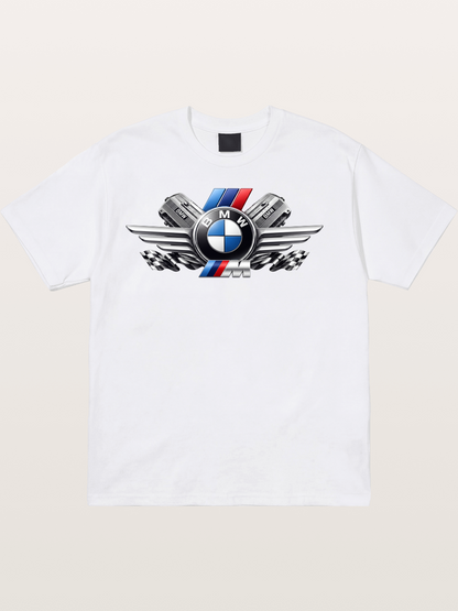 BMW Engine & Logo Wing Design Cotton T-shirt