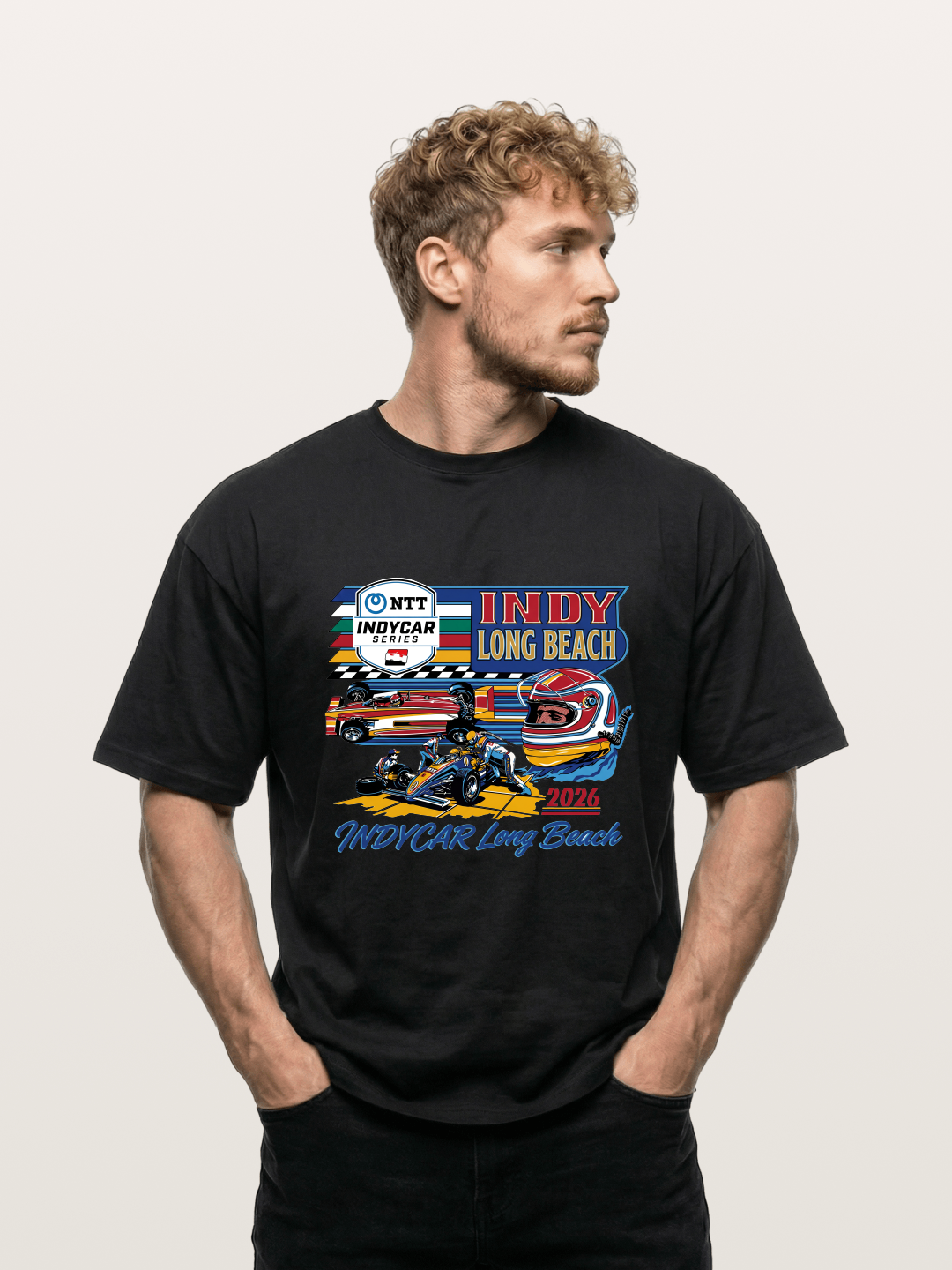 IndyCar Long Beach Vintage Art Gildan T-shirt