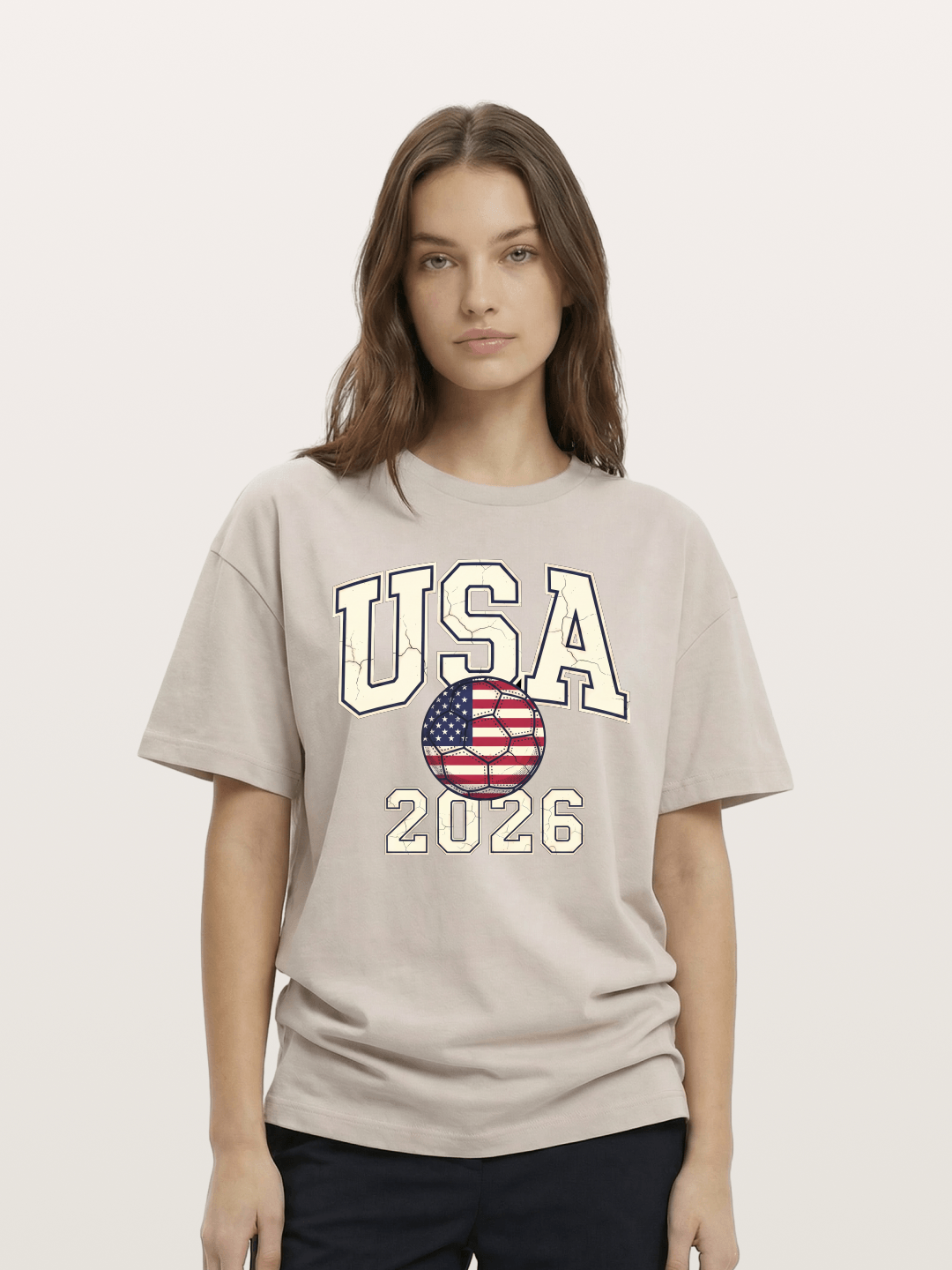 USA 2026 Cracked Letter Soccer Cotton T-shirt
