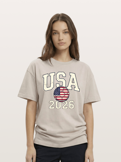 USA 2026 Cracked Letter Soccer Cotton T-shirt