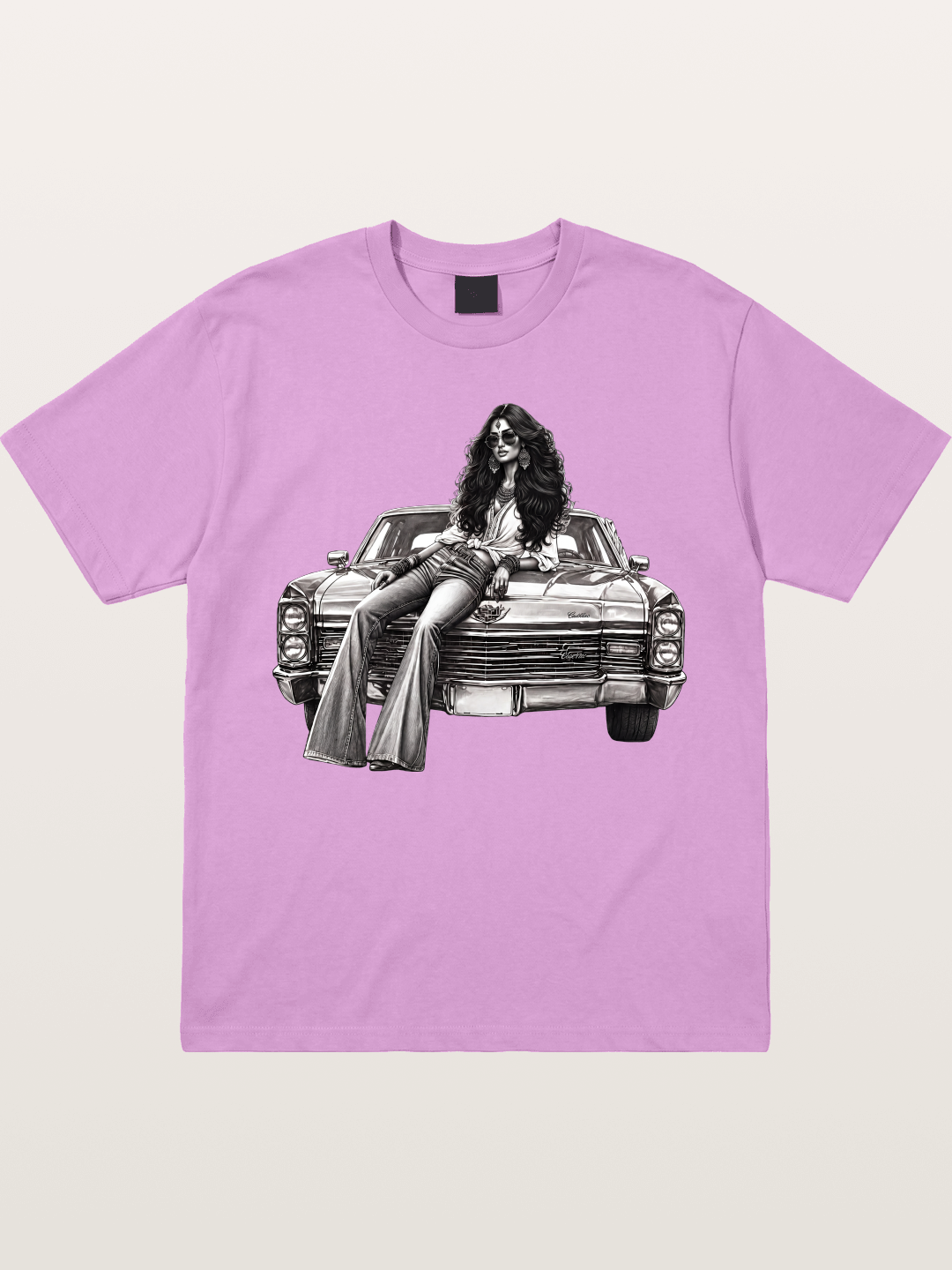 Retro Cadillac & Woman Sketch Gildan T-shirt