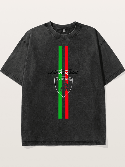 Italian Flag Lamborghini Print Washed T-shirt