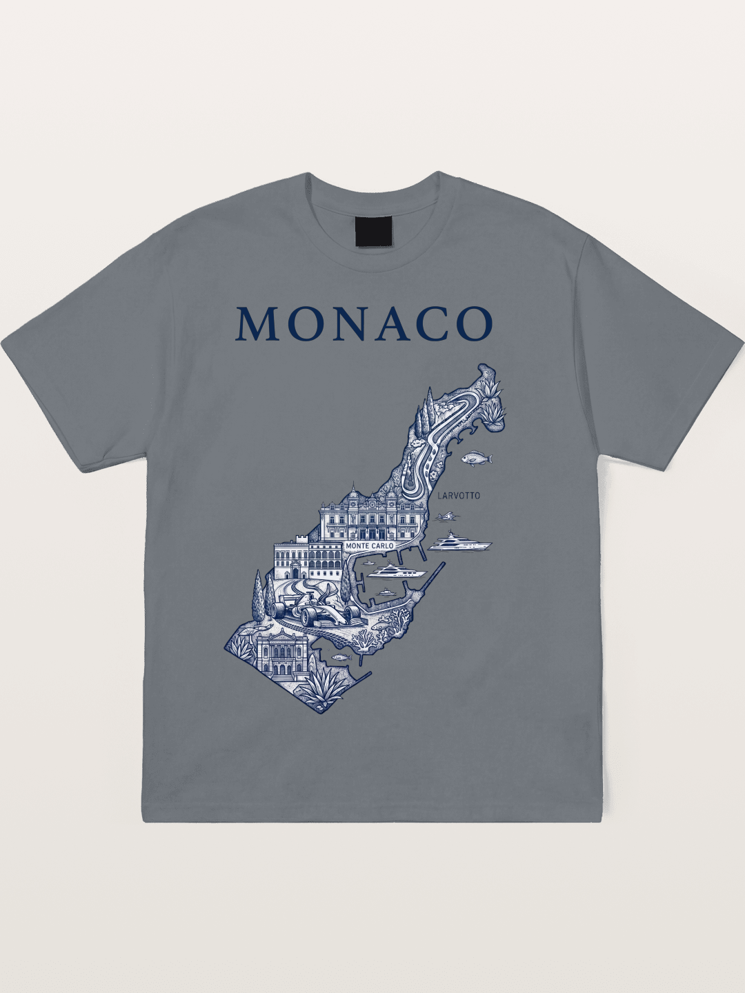 Monaco National Map Circuit Illustration Cotton T-shirt