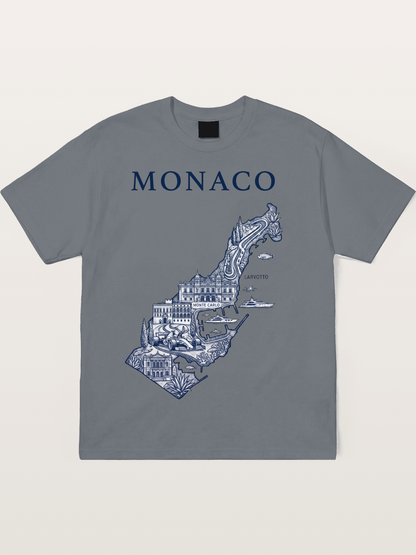 Monaco National Map Circuit Illustration Cotton T-shirt