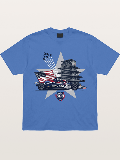 Indy 500 Pagoda Star Flag Illustration Gildan T-shirt
