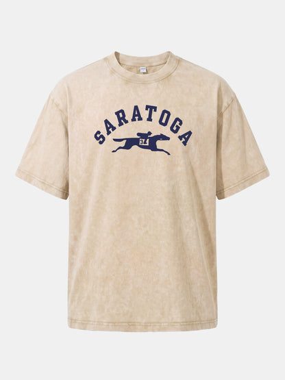 Saratoga Navy Horse Racing Mark Washed T-shirt