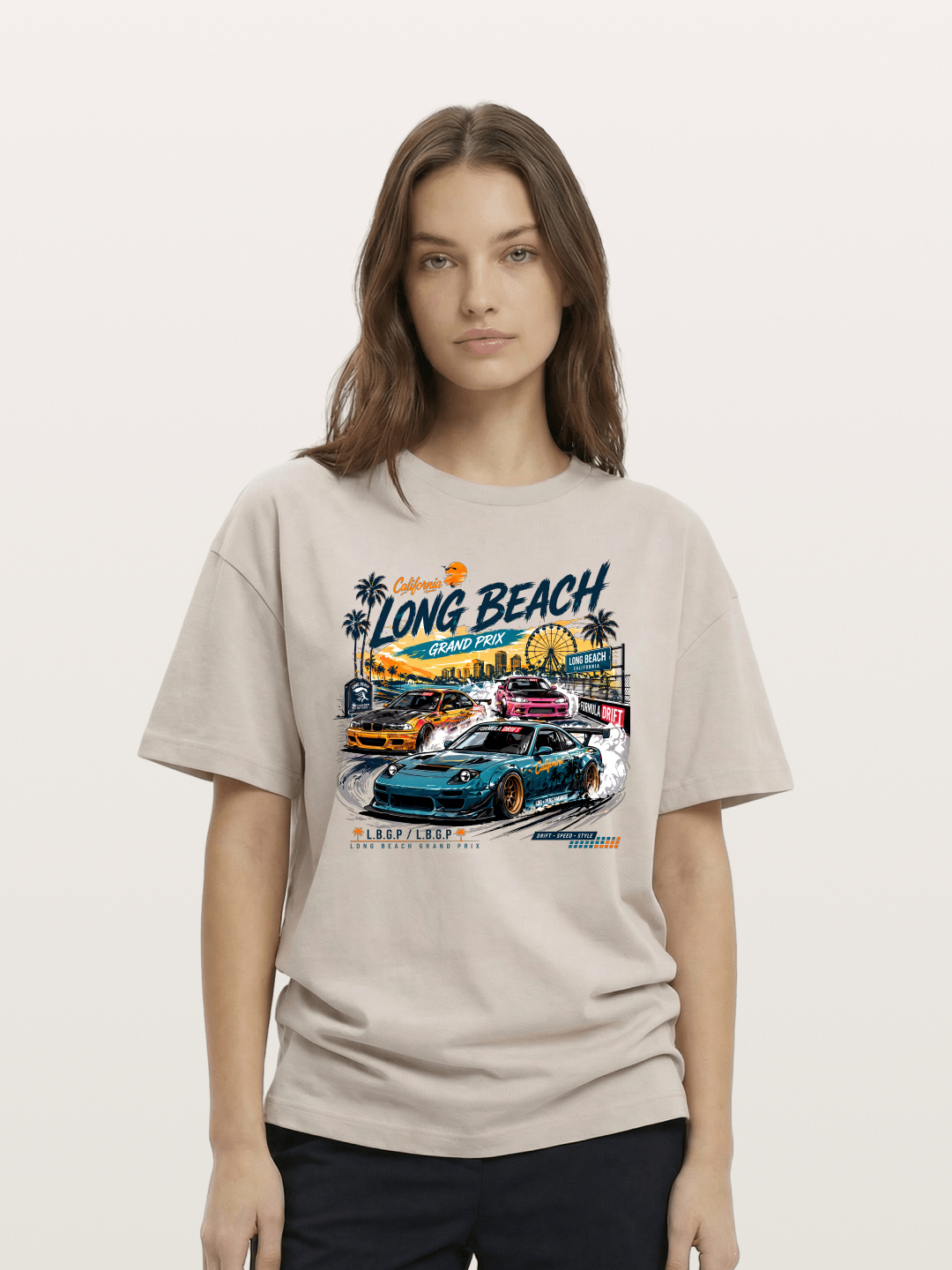 Long Beach Drift Racing Art Cotton T-shirt
