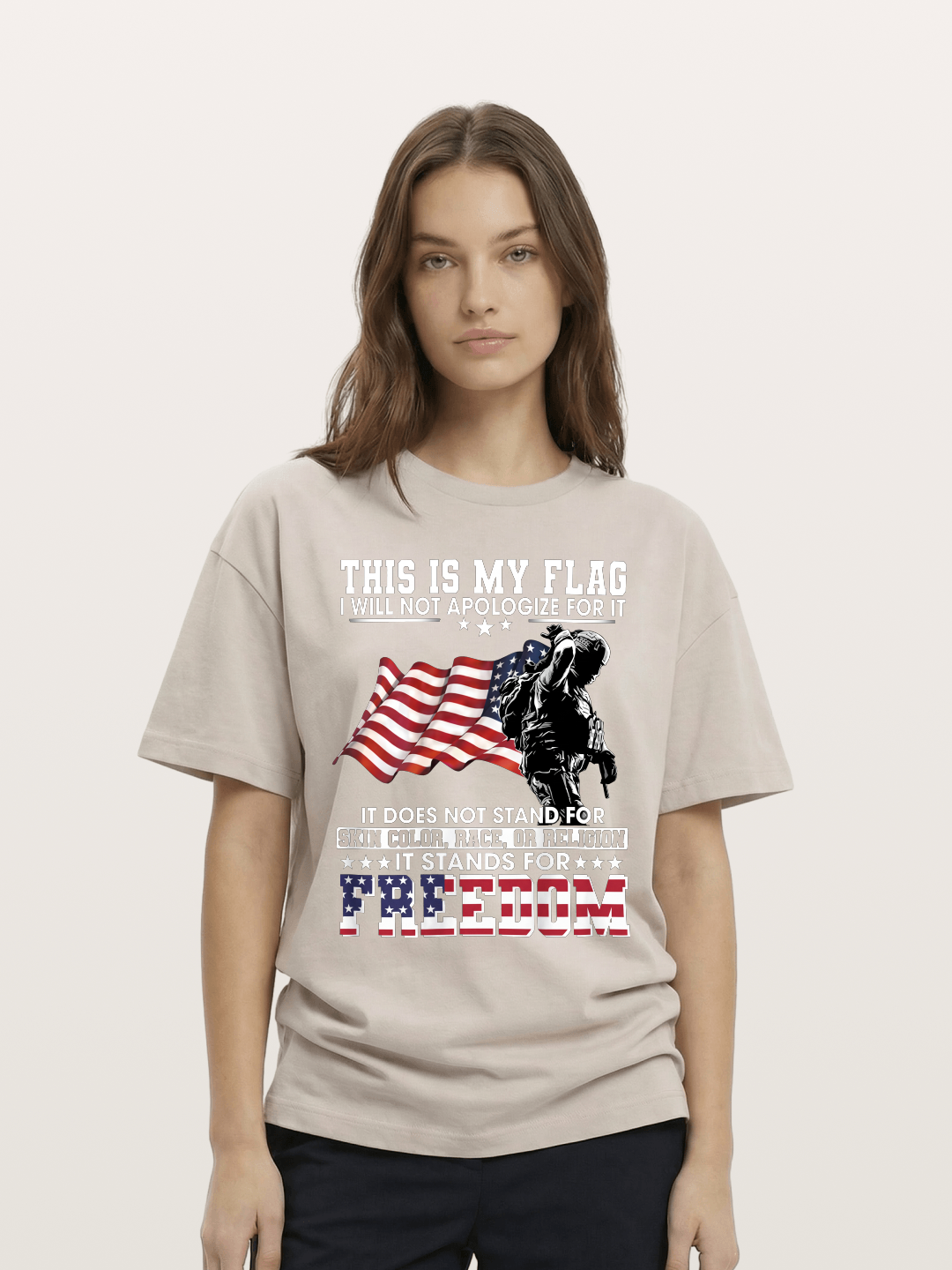 Freedom Soldier American Flag Silhouette Cotton T-shirt