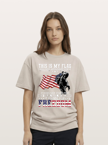 Freedom Soldier American Flag Silhouette Cotton T-shirt