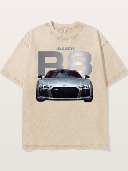 Audi R8 Silver Supercar Front Washed T-shirt