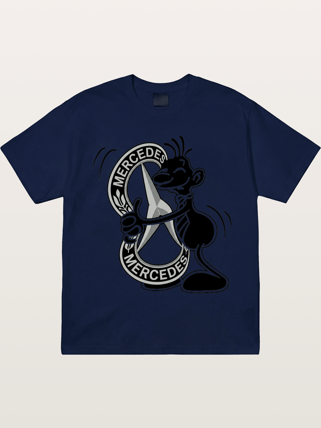 Character Holding Mercedes Emblem Gildan T-shirt